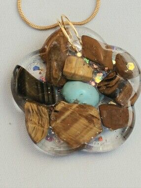 Handmade Brown and Turquoise Flower Pendant Necklace